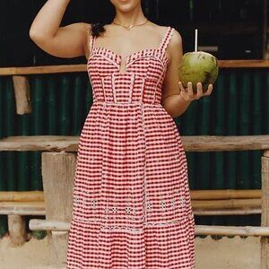 Anthropologie Sleeveless Sweetheart Gingham Cotton Midi Dress